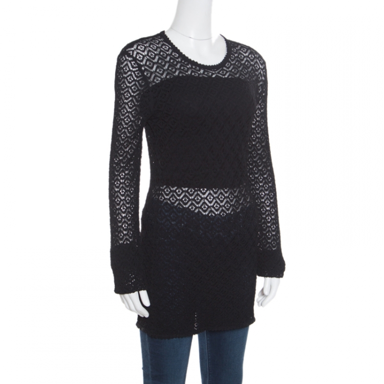 Pre Owned Dolce and Gabbana Black Perforated Knit Sweater L