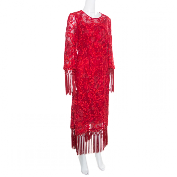 Dolce and Gabbana Red Carnation Patterned Cotton Guipure Lace Fringed Maxi  Dress XL Dolce & Gabbana | TLC