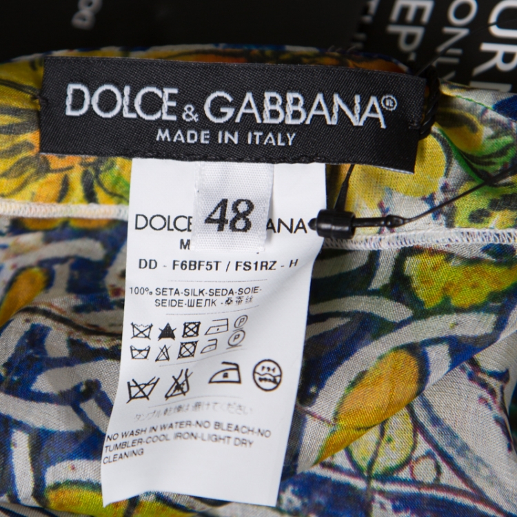 Pre Owned Dolce and Gabbana Yellow Floral Printed Sheer Silk Kaftan L