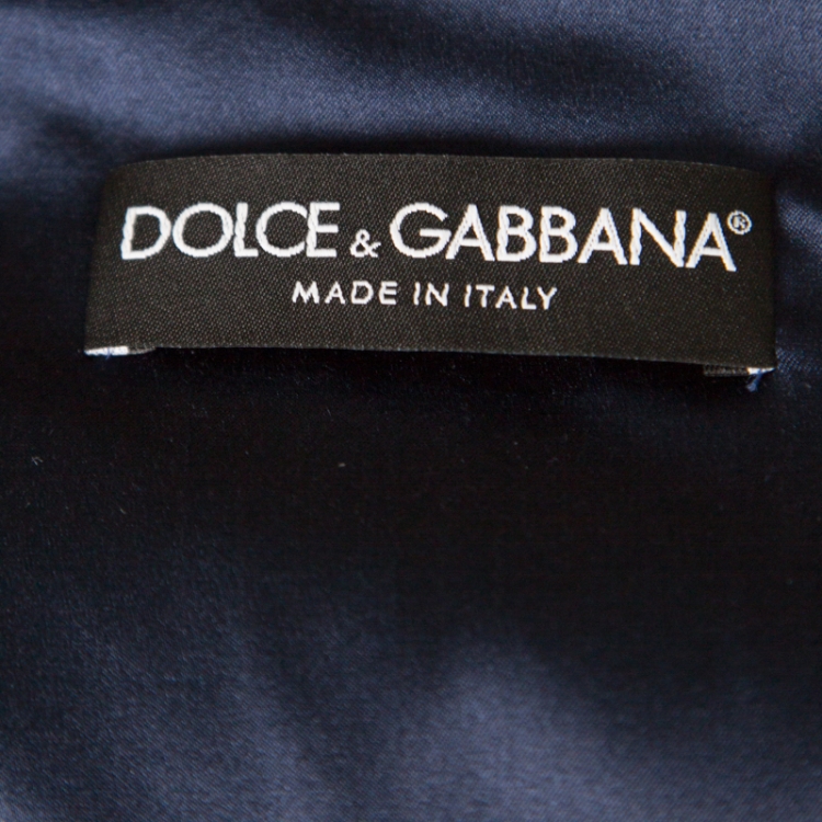 Pre Owned Dolce and Gabbana Navy Blue Floral Lace Scalloped Edge Box Jacket M