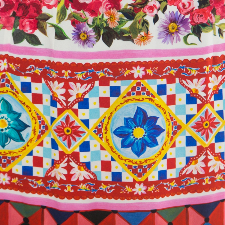 Pre Owned Dolce and Gabbana Multicolor Printed Silk Mambo Flounce Skirt M