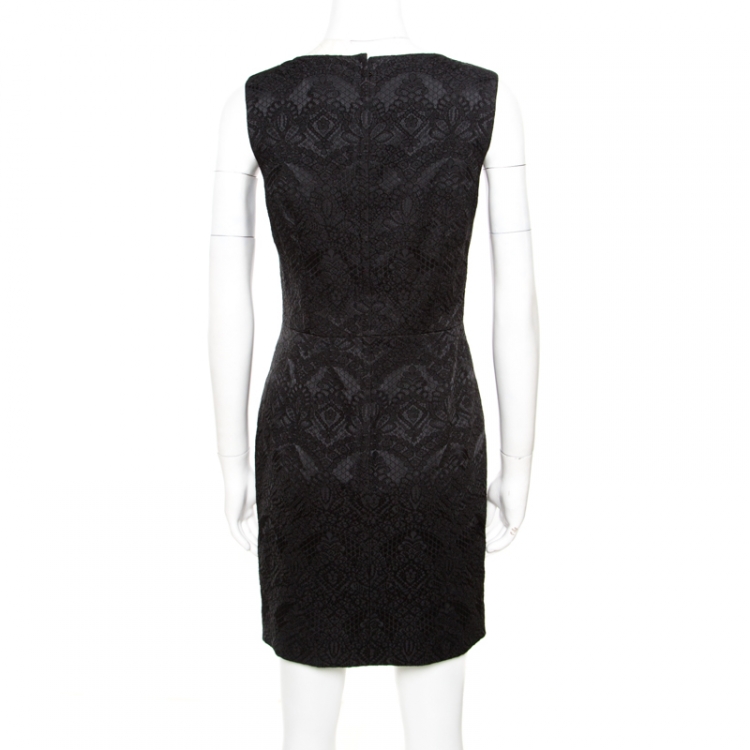 Pre Owned Dolce and Gabbana Black Floral Embroidered Jacquard Sleeveless Dress S