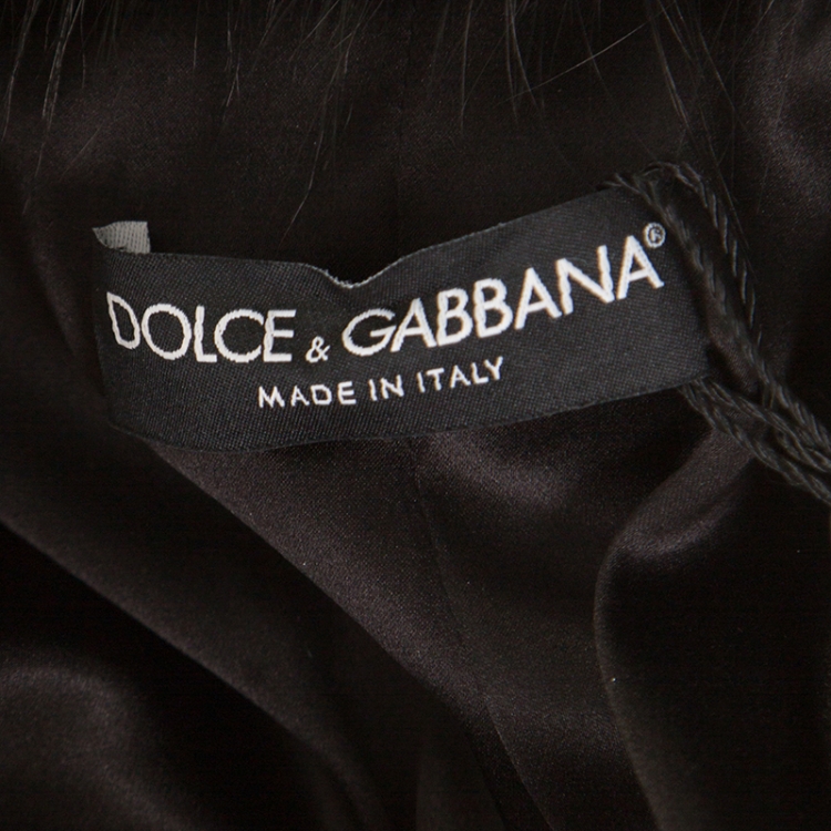Pre Owned Dolce & Gabbana Black Sequin Paillette Embellished Fox Fur Collar Jacket S
