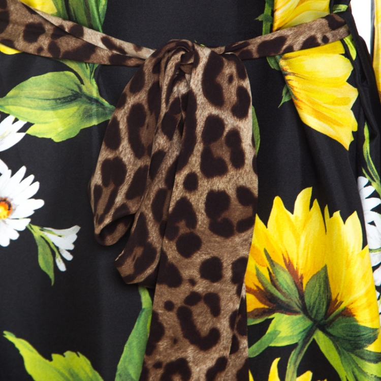 مملوكة مسبقًا Dolce and Gabbana Sunflower and Leopard Printed Silk Kaftan Maxi Dress S