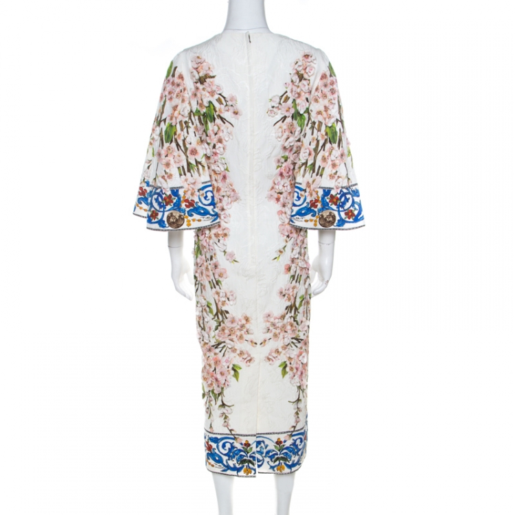 Pre Owned Dolce & Gabbana Muticolor Floral Applique Detail Silk Jacquard Sheath Dress L