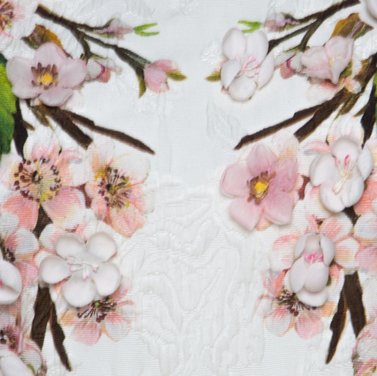 Pre Owned Dolce & Gabbana Muticolor Floral Applique Detail Silk Jacquard Sheath Dress L