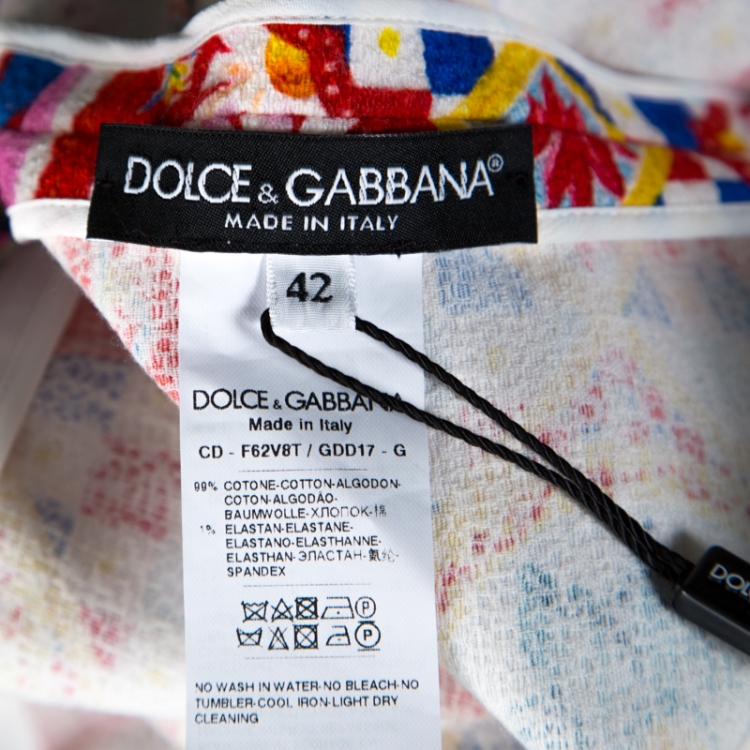 Pre Owned Dolce and Gabbana Multicolor Print Textured Cotton Mambo Flounce Dress M