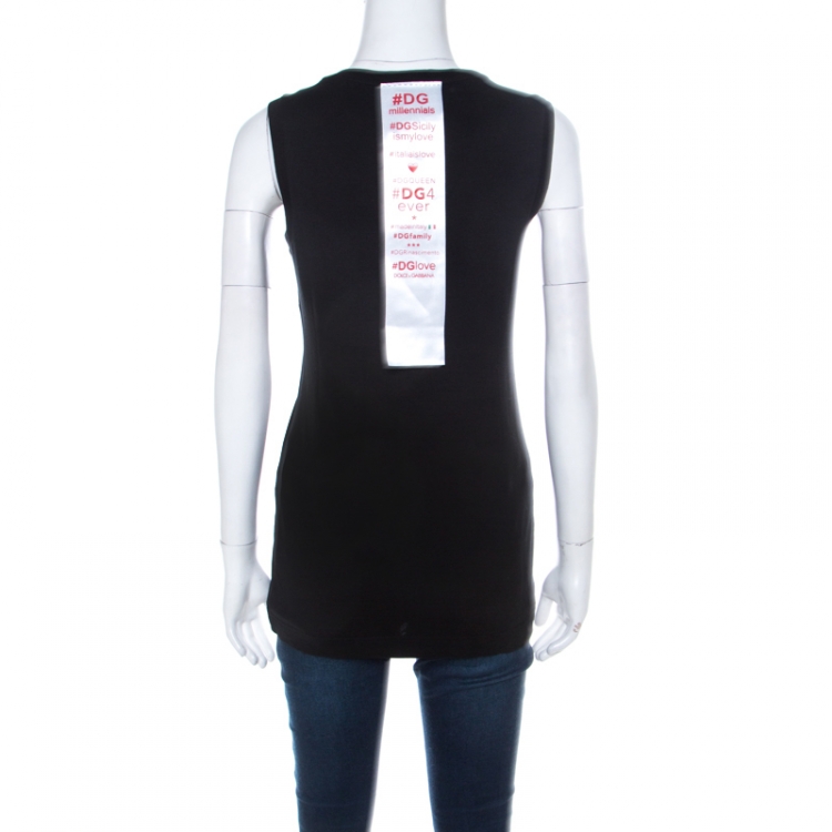 Pre Owned Dolce and Gabbana Black Text Print Cotton Sleeveless Vest XS