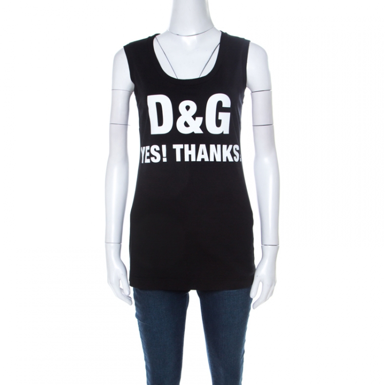 Pre Owned Dolce and Gabbana Black Text Print Cotton Sleeveless Vest XS