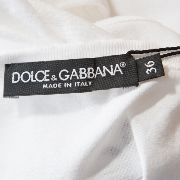Pre Owned Dolce and Gabbana White Printed Distress Detail Cotton Jersey Vest XS  