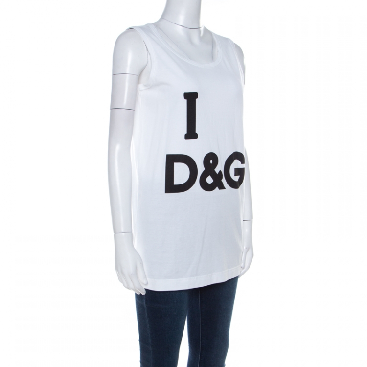 Pre Owned Dolce and Gabbana White Printed Distress Detail Cotton Jersey Vest XS  