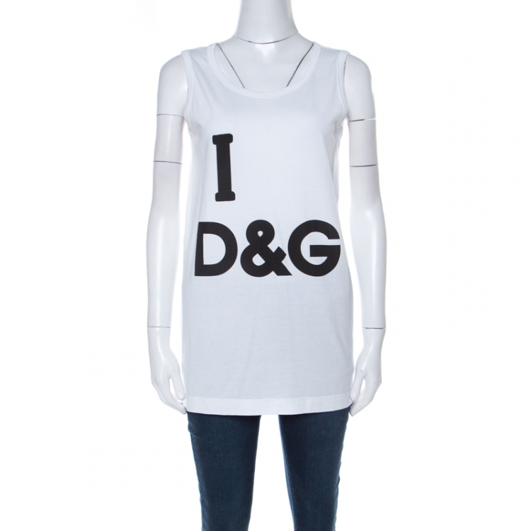 Pre Owned Dolce and Gabbana White Printed Distress Detail Cotton Jersey Vest XS  