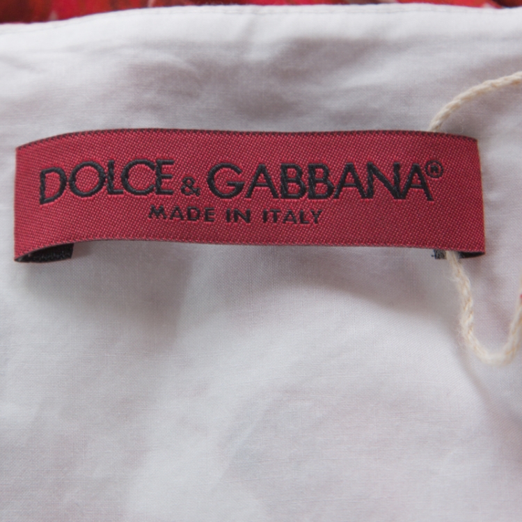 Pre Owned Dolce and Gabbana Red and White Floral Printed Sicilian Dress M