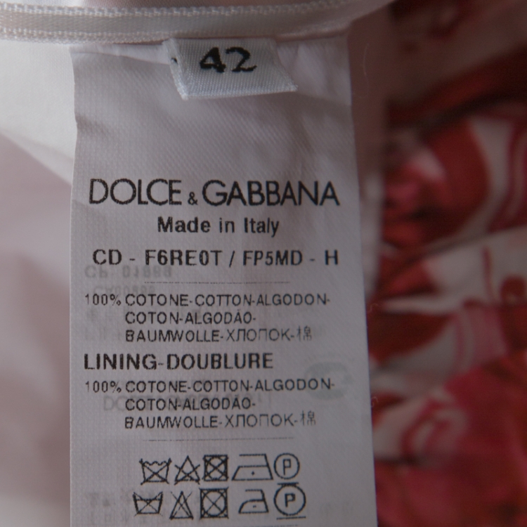 Pre Owned Dolce and Gabbana Red and White Floral Printed Sicilian Dress M
