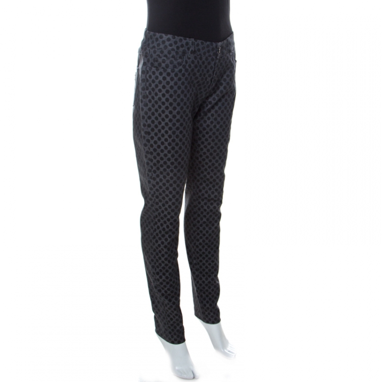 Pre Owned Dolce & Gabbana Grey Polka Dot Denim Skinny Jeans M