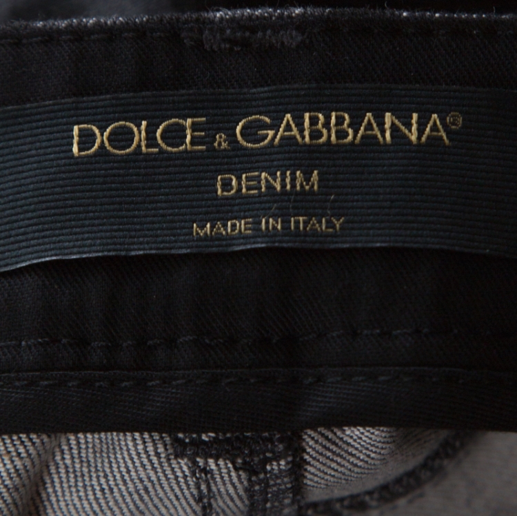 Pre Owned Dolce & Gabbana Grey Polka Dot Denim Skinny Jeans M