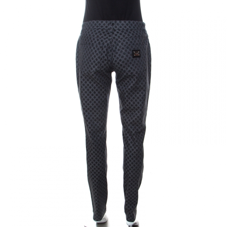 Pre Owned Dolce & Gabbana Grey Polka Dot Denim Skinny Jeans M