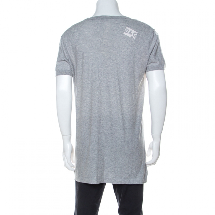Pre Owned D&G Cream and Grey Cotton Painted Effect White Printed T Shirt XXL 