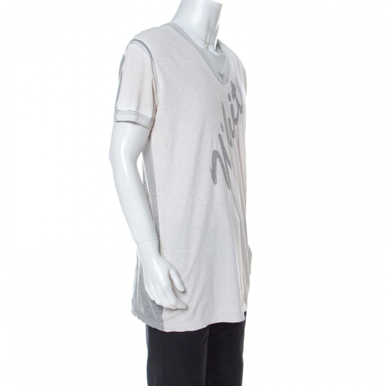 Pre Owned D&G Cream and Grey Cotton Painted Effect White Printed T Shirt XXL 