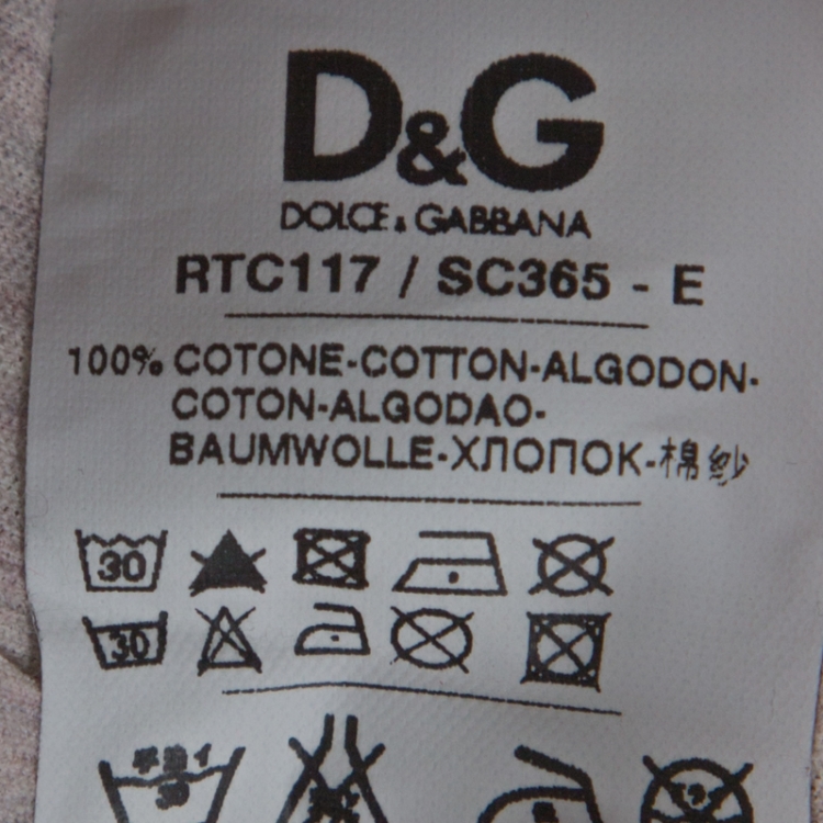 Pre Owned D&G Cream and Grey Cotton Painted Effect White Printed T Shirt XXL 