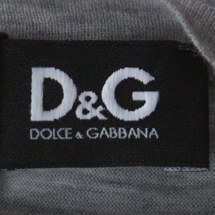 Pre Owned D&G Cream and Grey Cotton Painted Effect White Printed T Shirt XXL 