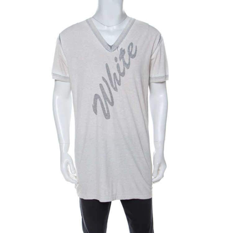 Pre Owned D&G Cream and Grey Cotton Painted Effect White Printed T Shirt XXL 