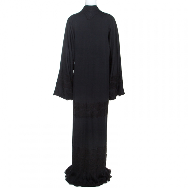 Pre Owned Dolce and Gabbana Black Silk Lace Detail Abaya M