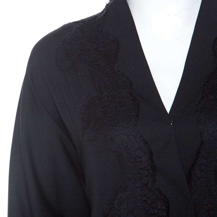 Pre Owned Dolce and Gabbana Black Silk Lace Detail Abaya M