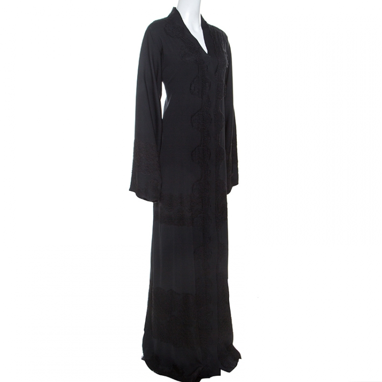 Pre Owned Dolce and Gabbana Black Silk Lace Detail Abaya M