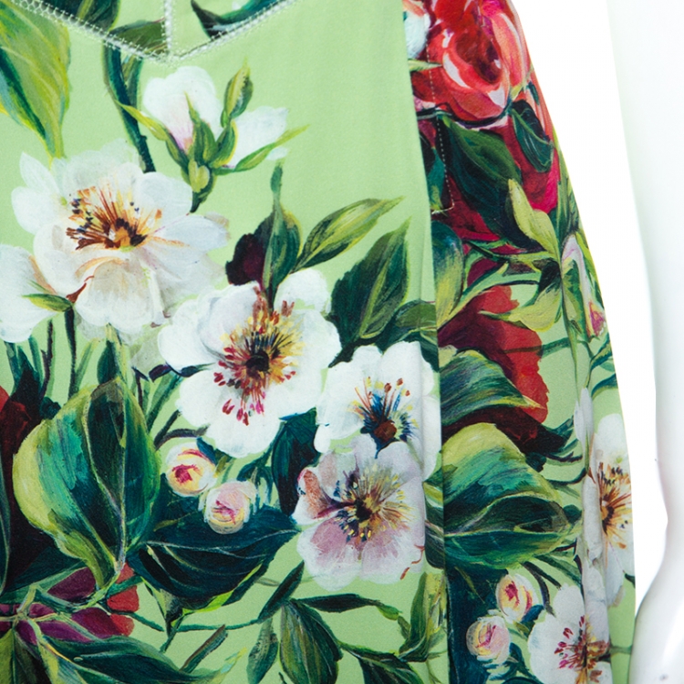 Pre Owned Dolce and Gabbana Green Floral Print Sleeveless Maxi Dress M