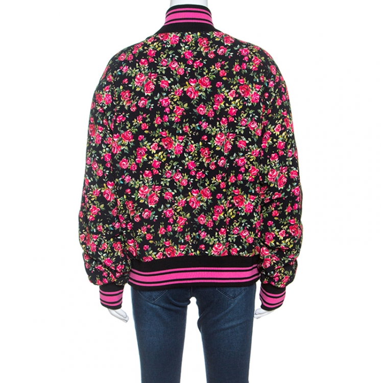 Pre Owned Dolce & Gabbana Pink Crepe Floral Print Oversized Bomber Jacket M