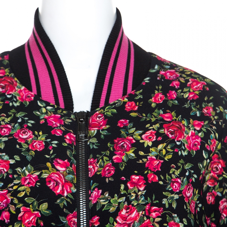 Pre Owned Dolce & Gabbana Pink Crepe Floral Print Oversized Bomber Jacket M