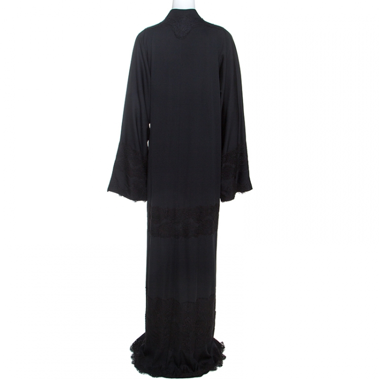 Pre Owned Dolce & Gabbana Black Silk Lace Detail Abaya M