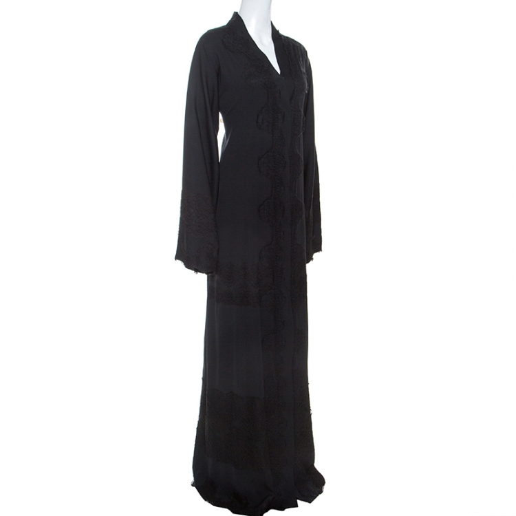 Pre Owned Dolce & Gabbana Black Silk Lace Detail Abaya M