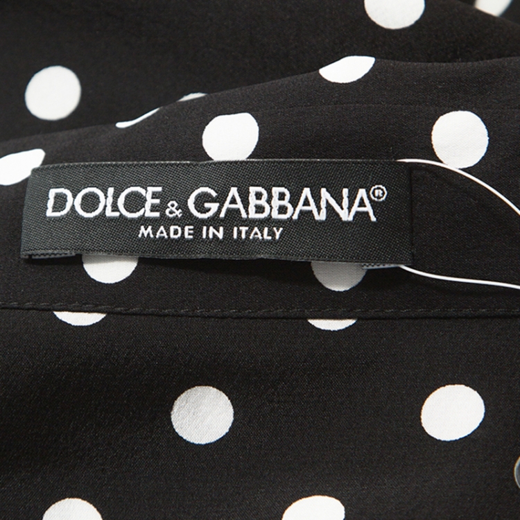 Pre Owned Dolce and Gabbana Black Polka Dot Silk  Applique Detail Maxi Dress XL