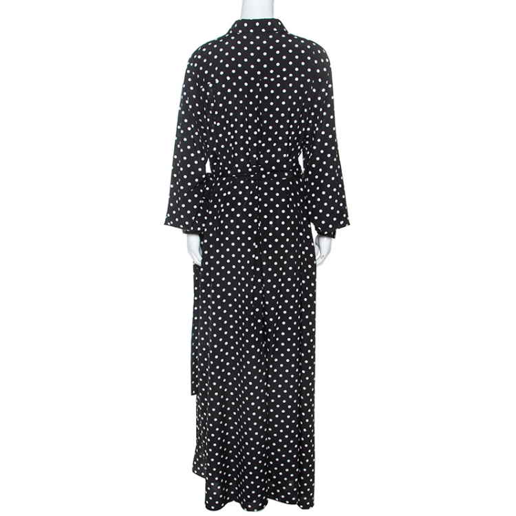 Pre Owned Dolce and Gabbana Black Polka Dot Silk  Applique Detail Maxi Dress XL