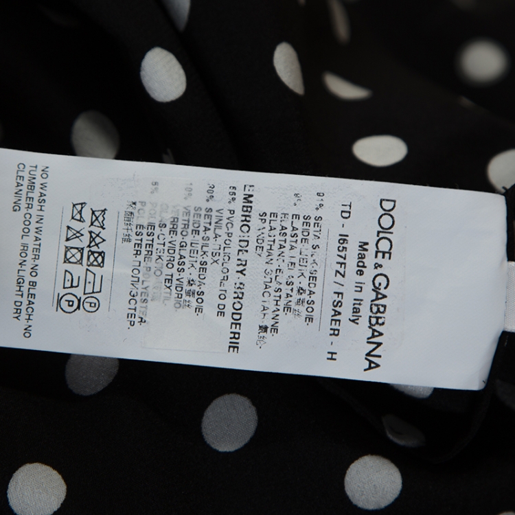 Pre Owned Dolce and Gabbana Black Polka Dot Silk  Applique Detail Maxi Dress XL