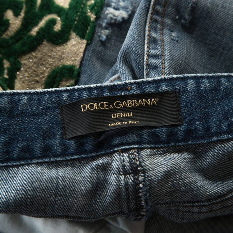 Pre Owned Dolce and Gabbana Blue Denim Button Embellished Jeans M