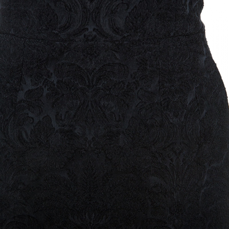 Pre Owned Dolce and Gabbana Black Stretch Satin Brocade Short Dress L
