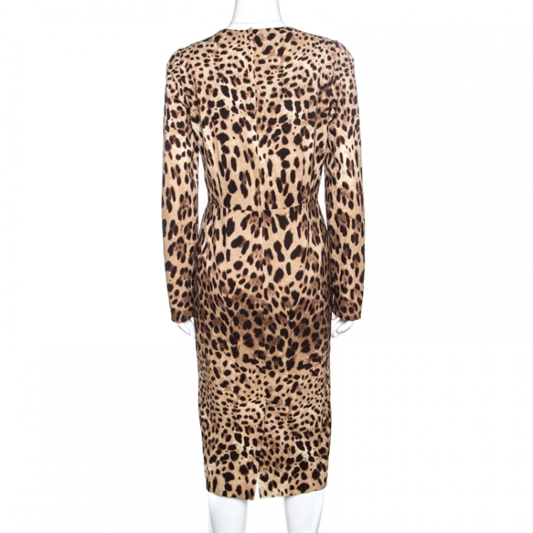 مملوكة مسبقًا Dolce & Gabbana Brown Leopard Print Silk Sheath Dress M