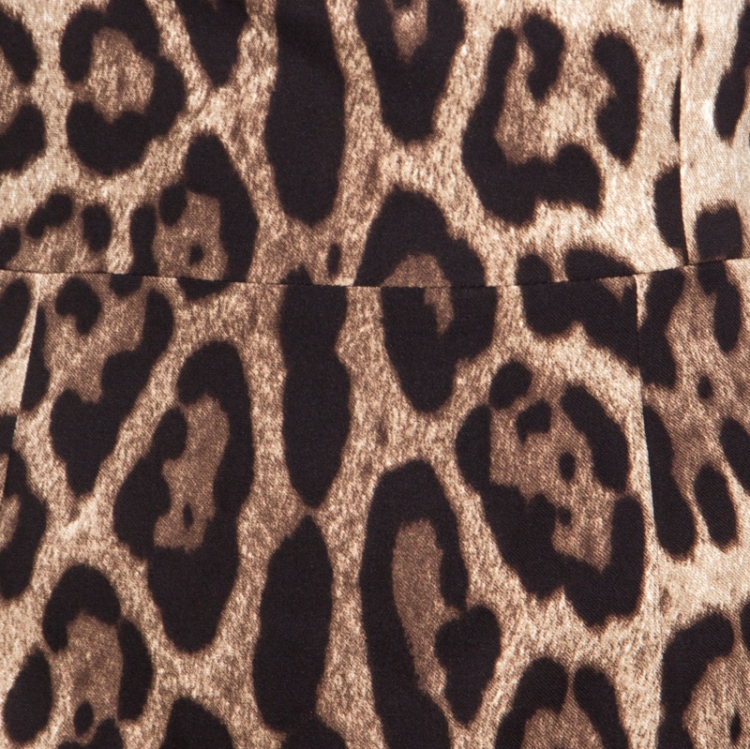 مملوكة مسبقًا Dolce & Gabbana Brown Leopard Print Silk Sheath Dress M