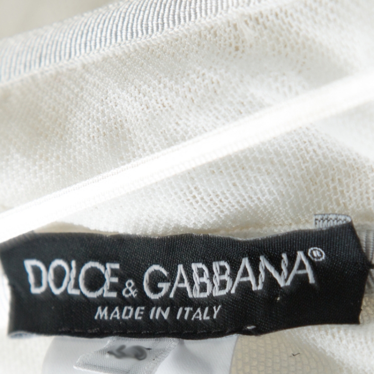 Pre Owned Dolce & Gabbana Off White Silk Feather Trim Ruffle Detail Gown M