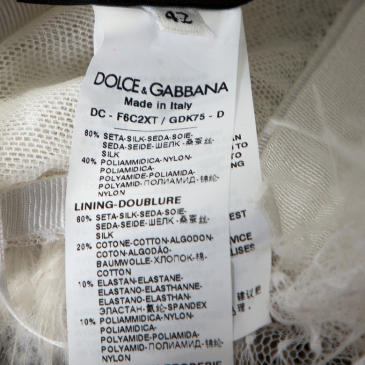 Pre Owned Dolce & Gabbana Off White Silk Feather Trim Ruffle Detail Gown M