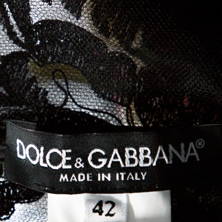 Pre Owned Dolce & Gabbana Black Floral Lace Overlay Strapless Ball Gown M