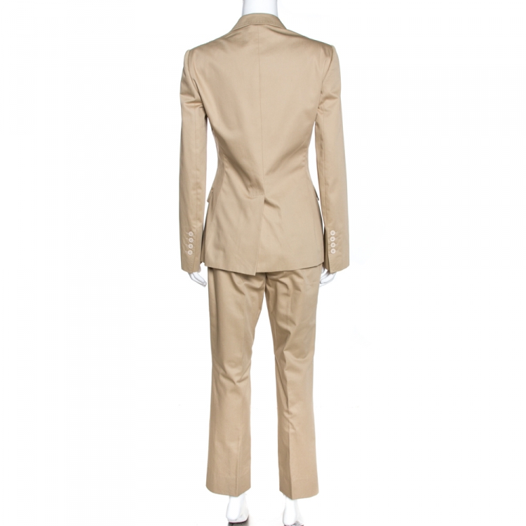 Pre Owned Dolce & Gabbana Beige Cotton Tailored Pant Suit M