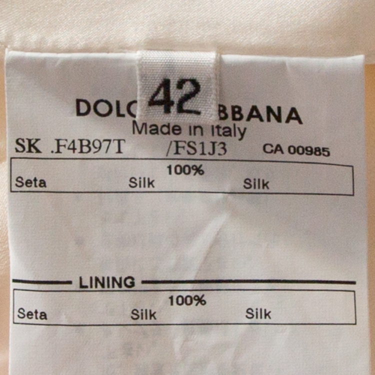 Pre Owned Dolce & Gabbana Cream Oriental Print Silk Skirt M