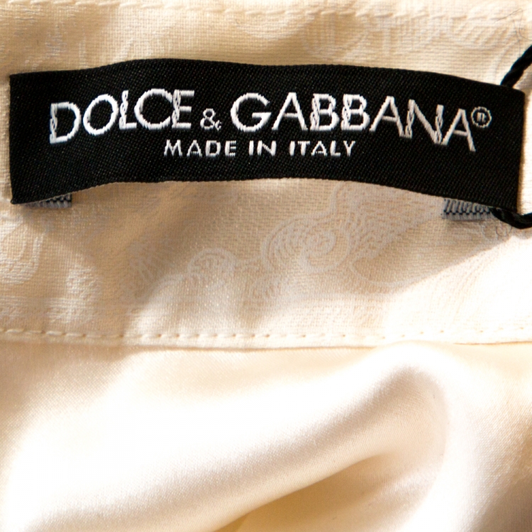 Pre Owned Dolce & Gabbana Cream Oriental Print Silk Skirt M