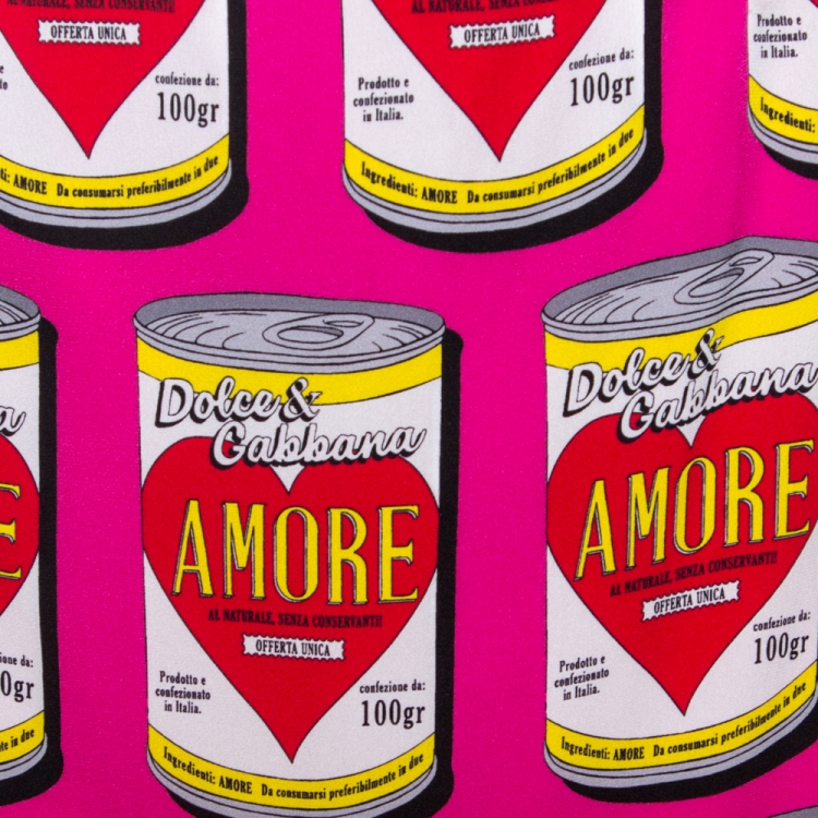 Pre Owned Dolce & Gabbana Pink Amore Print Stretch Silk Midi Skirt XL