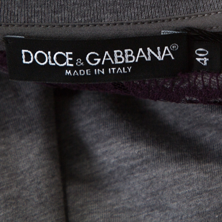 Pre Owned Dolce & Gabbana Grey Cotton Lace Trim Detail T-Shirt S