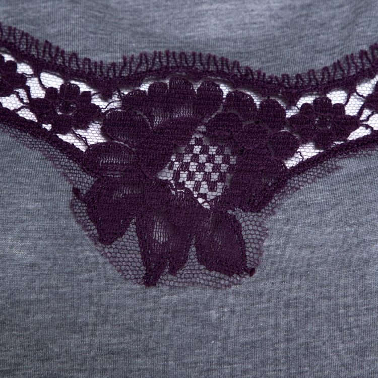 Pre Owned Dolce & Gabbana Grey Cotton Lace Trim Detail T-Shirt S